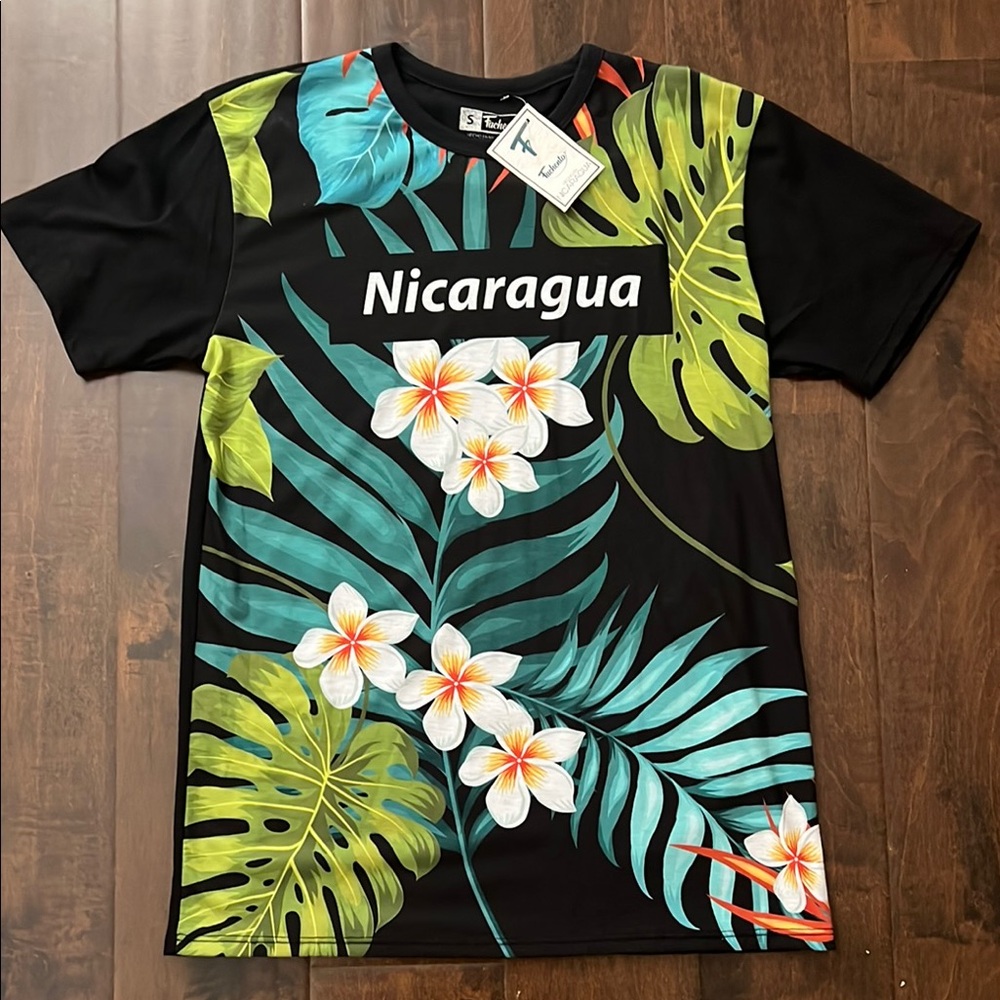 Black T-Shirt with Tropical Floral Print